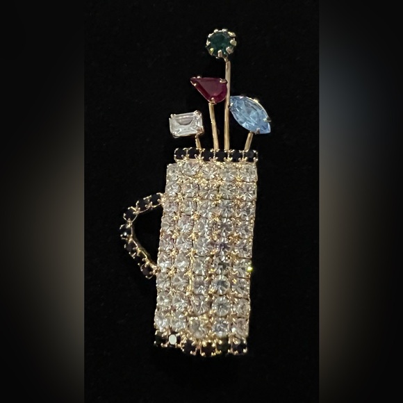 Vintage Women’s GOLF BAG & GOLF CLUBS Rhinestone Brooch ~ Prong Set ~ Gold Tone - Picture 3 of 10